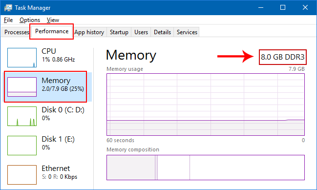 check if ram type is ddr3 or ddr4 on task manager