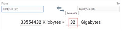 convert kilobytes to gigabytes