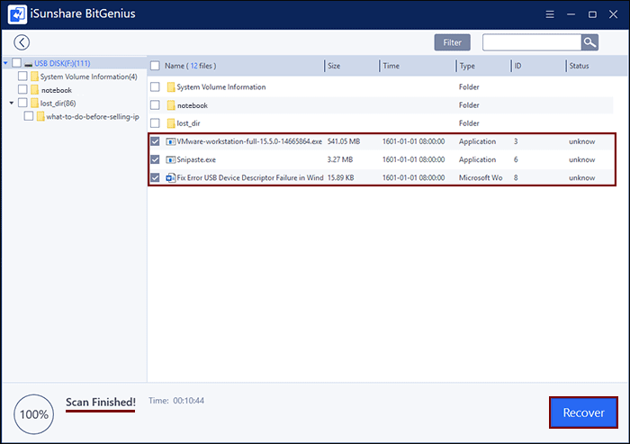 choose files to recover
