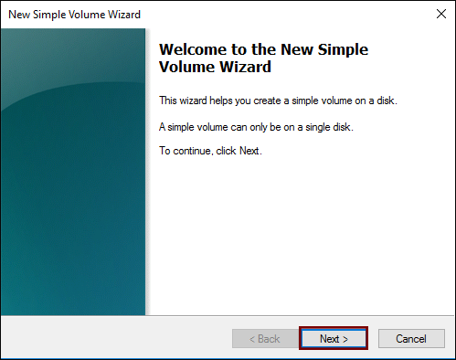 new simple volume wizard pops up