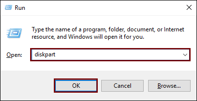 type diskpart in run wizard