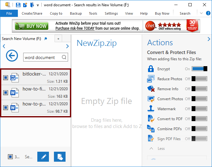 Choose files for NewZip