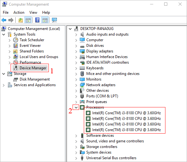 check processor specs in device manager