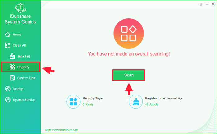 Click the Scan button to scan the invalid registries.