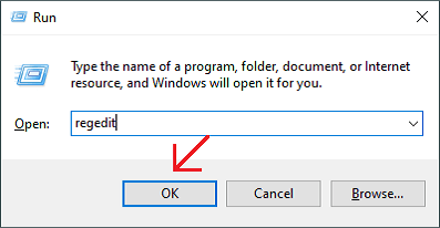 Type regedit in the dialogue box and hit enter to run the registry editor