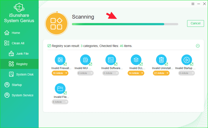 Begin to scan registries for computer