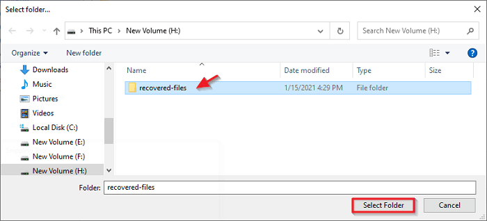 Select a place to save your recovered video files.