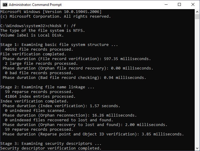 Chkdsk report