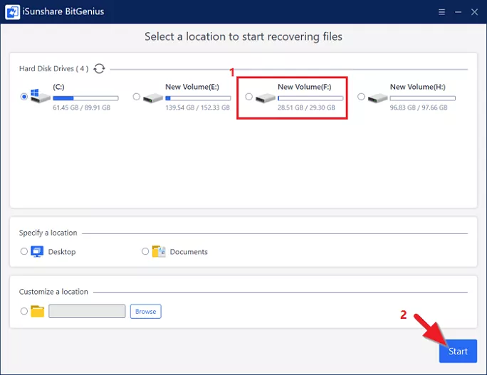Choose RAW USB drive and click Start button