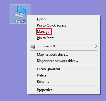 Right-click on my PC and select Manage