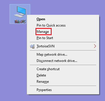Right-click on my PC and select Manage.
