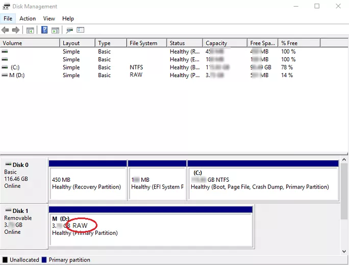 RAW USB drive