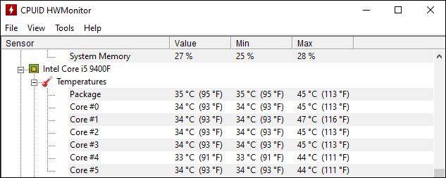 temp of free cpu with stock fan