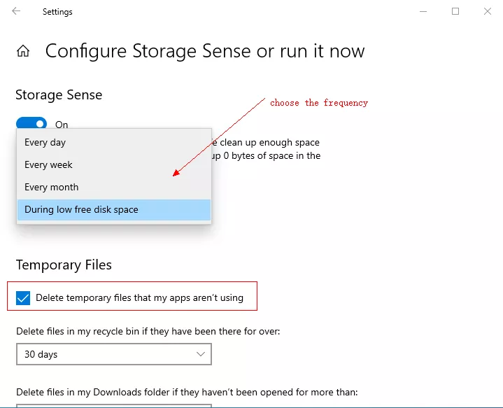 choose the frequency you want to clean the junk files automatically