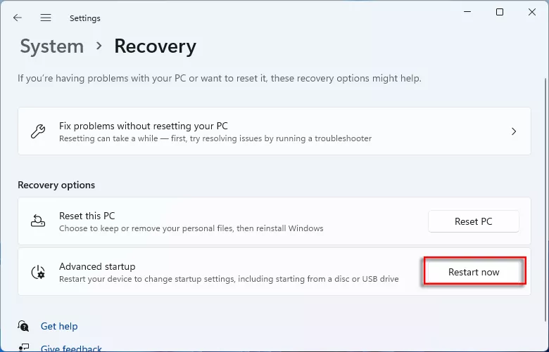 Click Restart now
