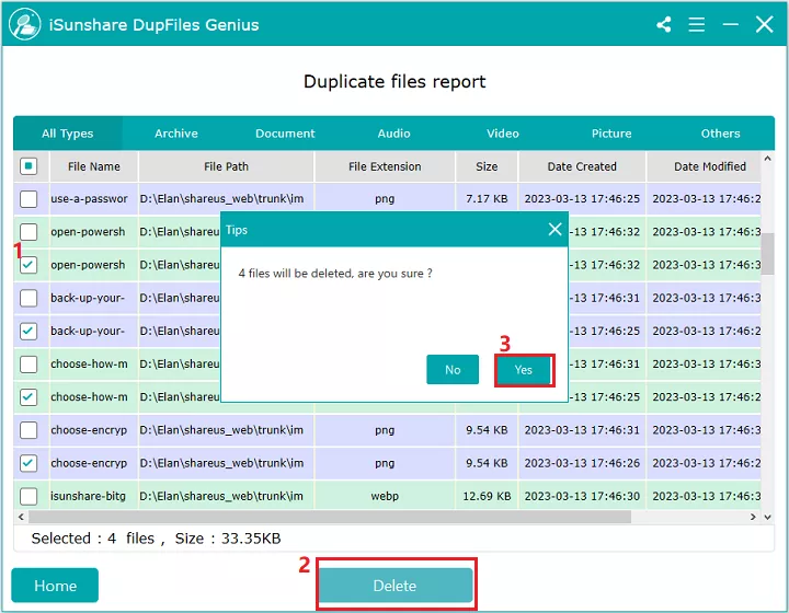 Confirm to delete duplicate photos