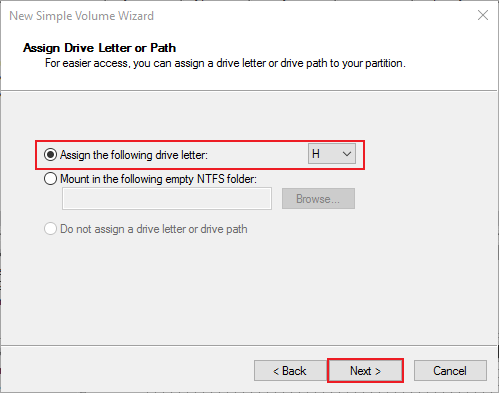 assign the following drive letter