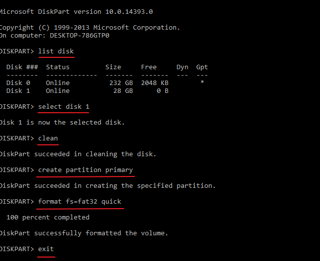 diskpart format usb drive