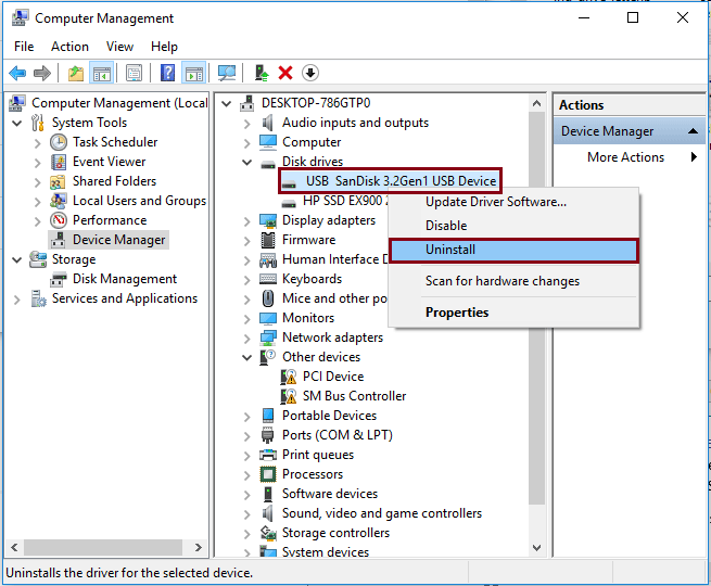 uninstall usb flash drive