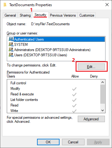 Switch to Security tab