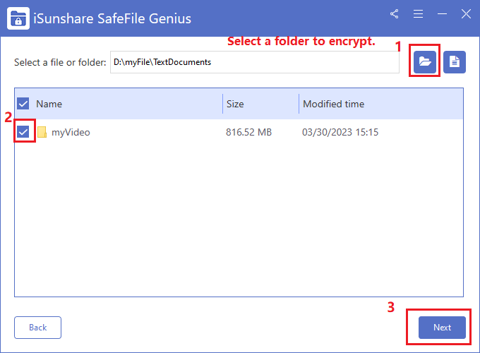 Select a foldr to encrypt