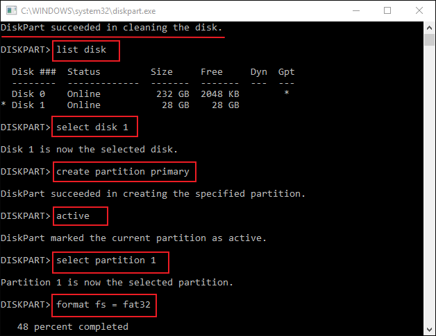 formatting usb drive after cleaning