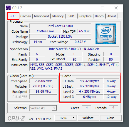  verifique a memória cache da cpu no cpuz 