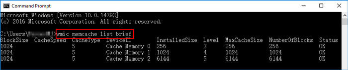 check cpu cache memory on cmd