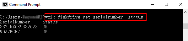 check hard drive status and serial number