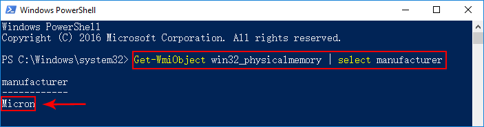 check ram brand in powershell