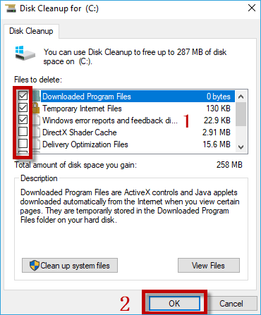 Choose files to delete then hit OK