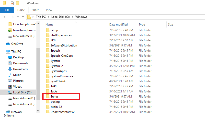 Find where the temporary files are