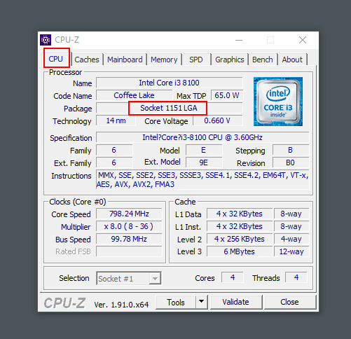 check motherboard socket type by cpuz
