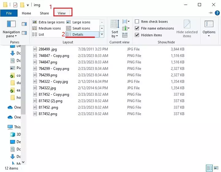 Click View tab and click item Details