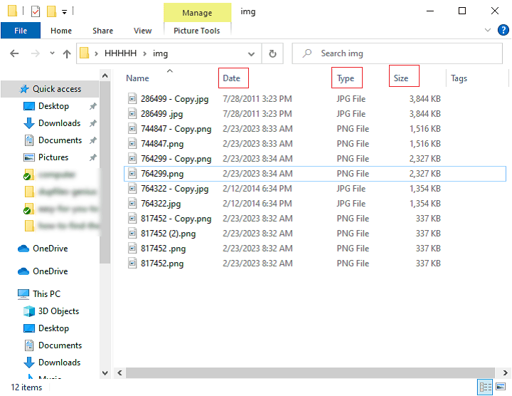 The details of the files