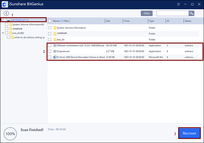 check select files to recover