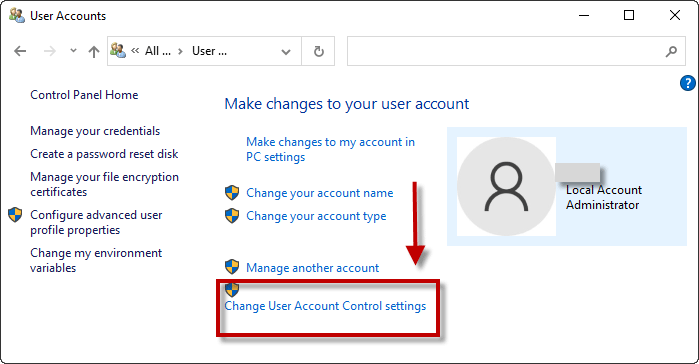 change user account control settings