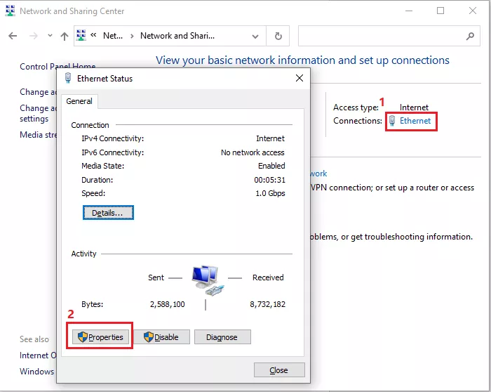 Select your network and click properties