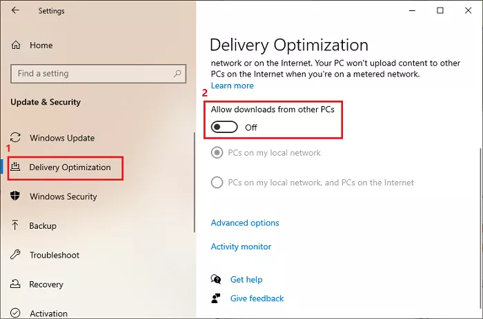 Turn off Allow downloads from other PCs. 