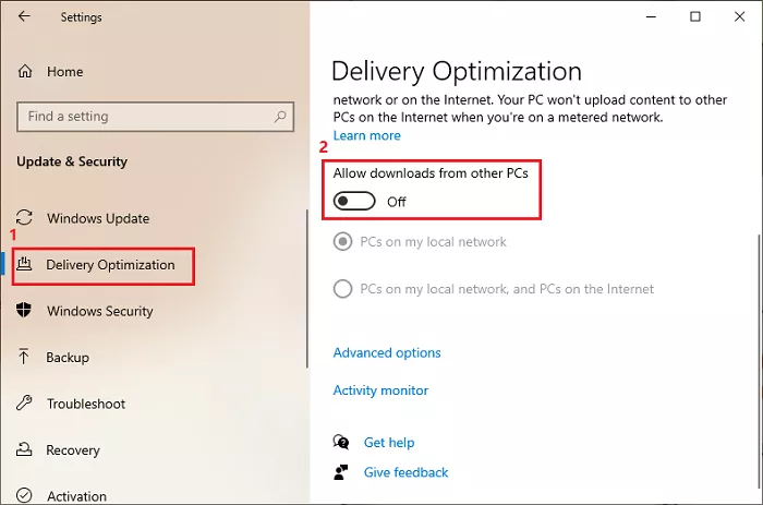 Turn off Allow downloads from other PCs