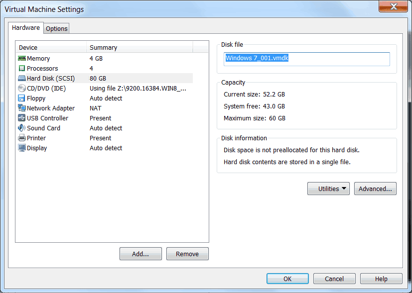 allocate disk space to vmware