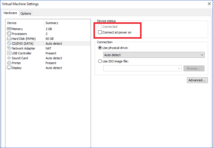 Disable the CDROM in VMware