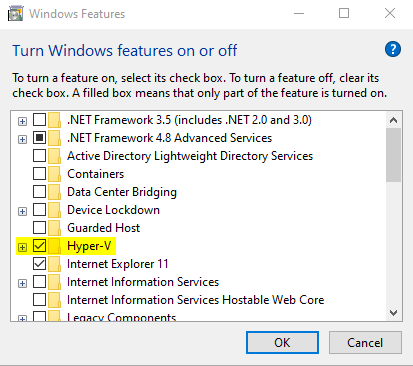 turn on Hyper-V feature