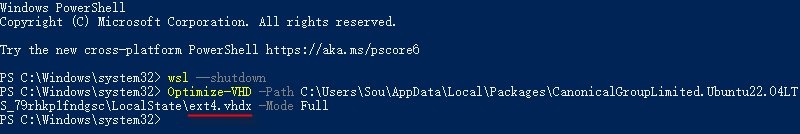 PowerShell Optimize-VHD command