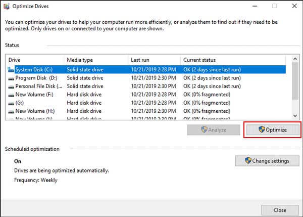 run disk defragmenter