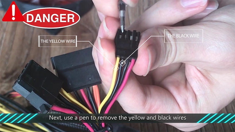 use pen to remove yellow and black wires