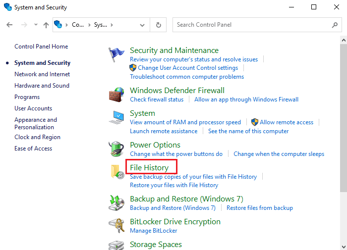 Select File History in the pop-out dialogue box to enter a new window