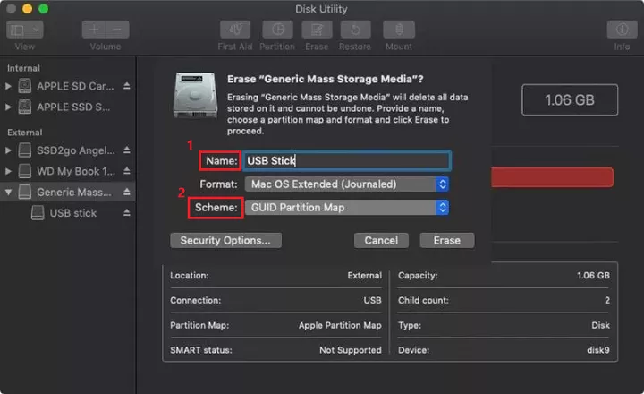 USB encryption settings.