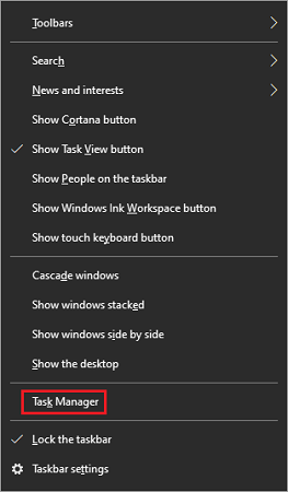 Right-click on task bar