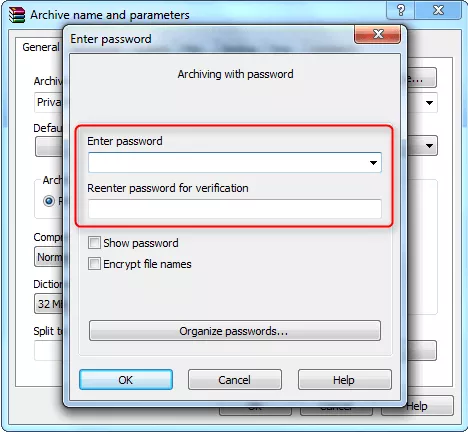 Type password and confirm the encryption in the input box.